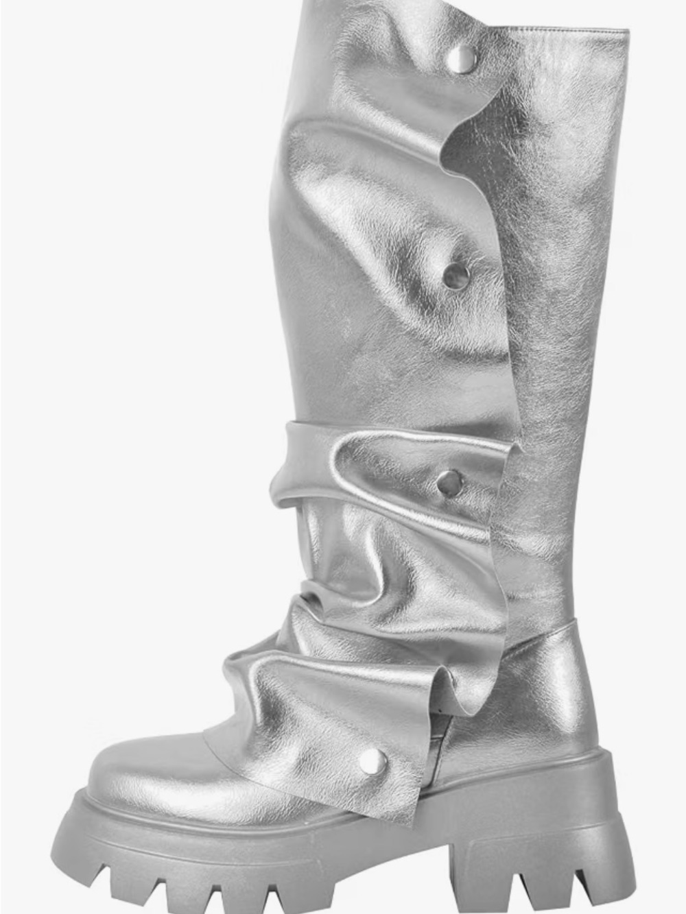 Metallic Silver Women's Chunky Knee-High Combat Boot